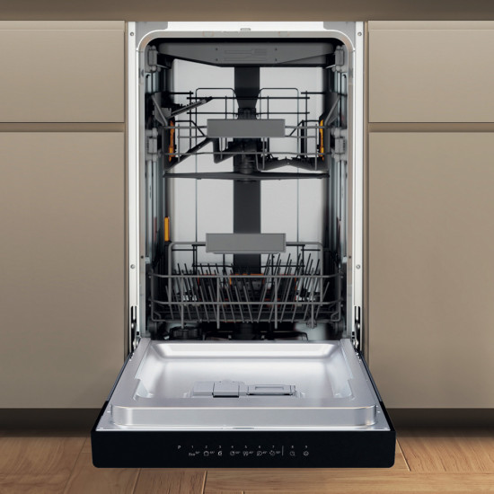 Whirlpool WH6UC11BS7A0X pult alá építhető kezelőpaneles mosogatógép, 3 kosár, 11 teríték, automatikus ajtónyitás, 44.8x59x82 cm, inox szín 