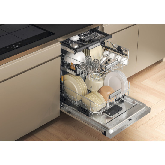 Whirlpool WH7PA15AM60 beépíthető kezelőpaneles mosogatógép, 15 teríték, automatikus ajtónyitás, 59.8x55.5x82 cm, inox szín 