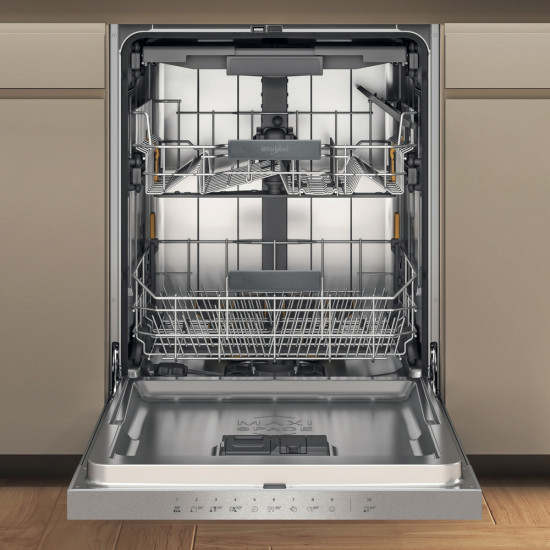 Whirlpool WH7PC15B4M60 beépíthető kezelőpaneles mosogatógép, 3 kosár, automatikus ajtónyitás, 15 teríték, 59.8x55.5x82 cm, inox szín 