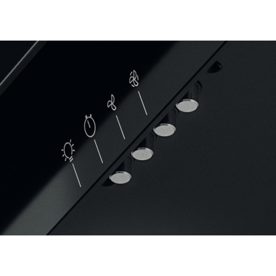 Whirlpool WHVP 65F LM K beépíthető falra szerelhető döntött kürtös konyhai elszívó, 59.8x32.6x36 cm, fekete szín 