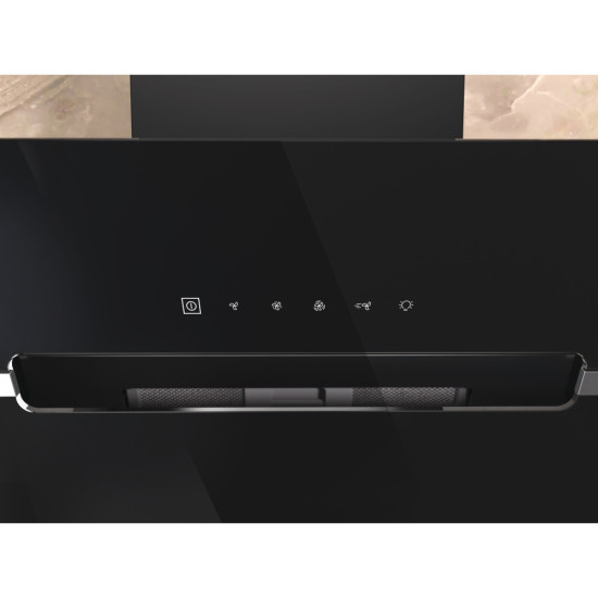 Whirlpool WHVS 61F LT DP K beépíthető falra szerelhető döntött kürtös konyhai elszívó, 59.8x37.1x147.5 cm, fekete szín