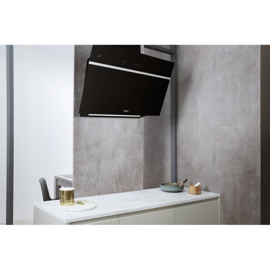 Whirlpool WHVS 90F LT C K beépíthető falra szerelhető döntött kürtös konyhai elszívó, 50.4x37x89.8 cm, fekete szín 