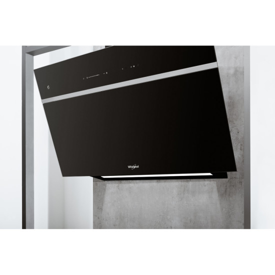 Whirlpool WHVS 90F LT C K beépíthető falra szerelhető döntött kürtös konyhai elszívó, 50.4x37x89.8 cm, fekete szín 