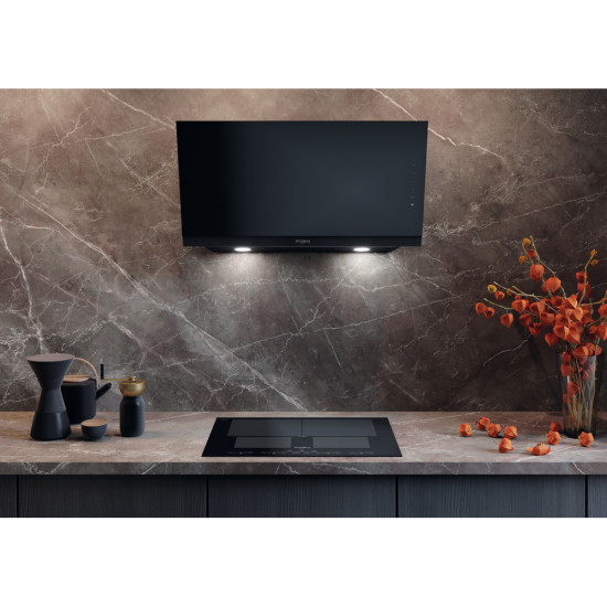 Whirlpool WHVS 93F LT BSS/1 beépíthető falra szerelhető döntött kürtös konyhai elszívó, 89.5x36.5x147.5 cm, fekete szín 