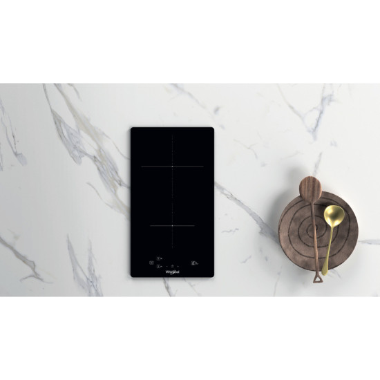 Whirlpool WS Q0530 NE beépíthető indukciós dominó 2 főzőzónás kerámialap, 28.4x51x5.4 cm, fekete szín 
