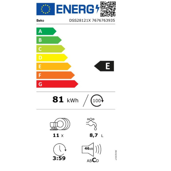 Beko DSS28121X beépíthető mosogatógép,11 terítékes,inox