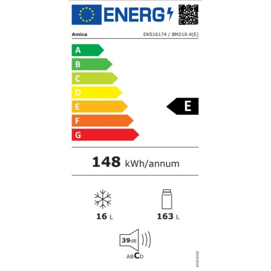 Amica BM210.4(E) egyajtós beépíthető hűtőszekrény fagyasztóval,163/16L,120cm magas 