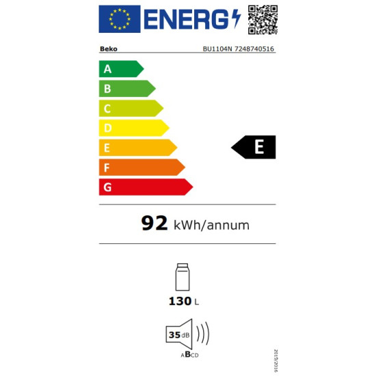 Beko BU1104N pult alá építhető hűtőszekrény,82x59.5x54.5cm,130L