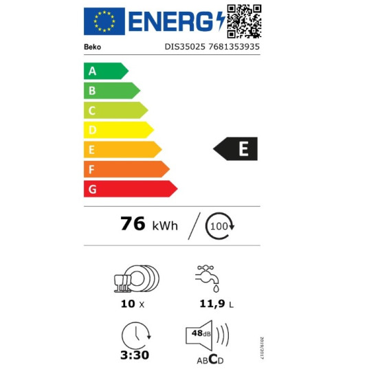 Beko DIS35025 beépíthető keskeny mosogatógép,10 terítékes