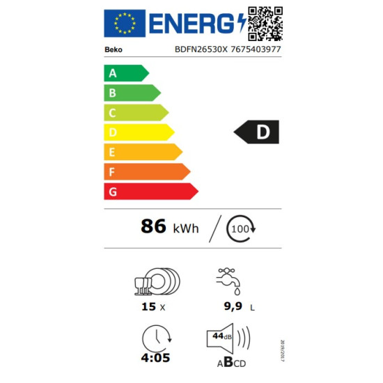 Beko BDFN26530X mosogatógép,15 teríték,acélszürke