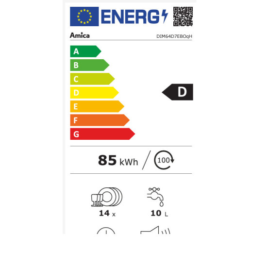 Amica DIM64C7EBOQH beépíthető mosogatógép,14 teríték,64.5cm széles