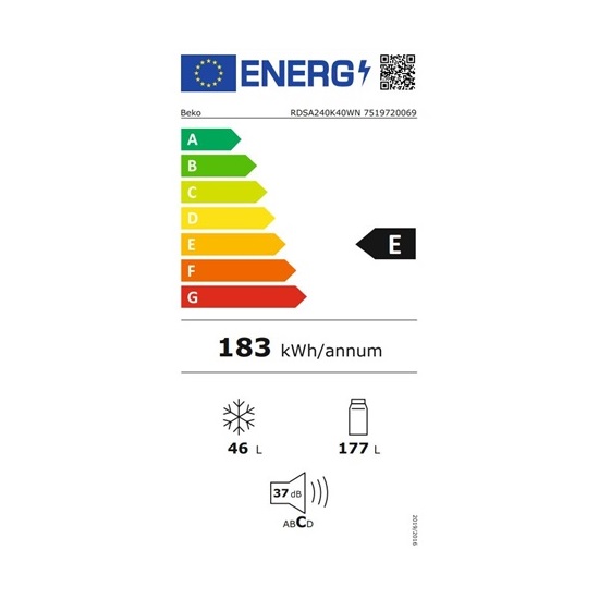 Beko RDSA240K40WN felülfagyasztós kombinált hűtőszekrény,146.5cm magas