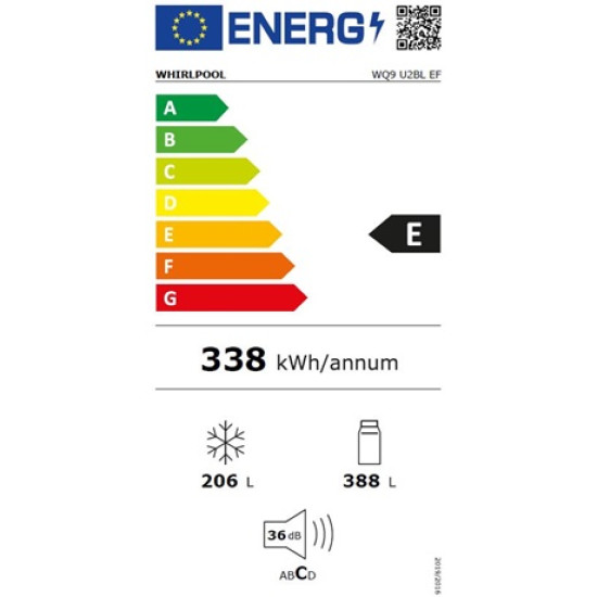 Whirlpool WQ9 U2BL EF No Frost side by side hűtőszekrény,187.4cm magas,fekete/inox 