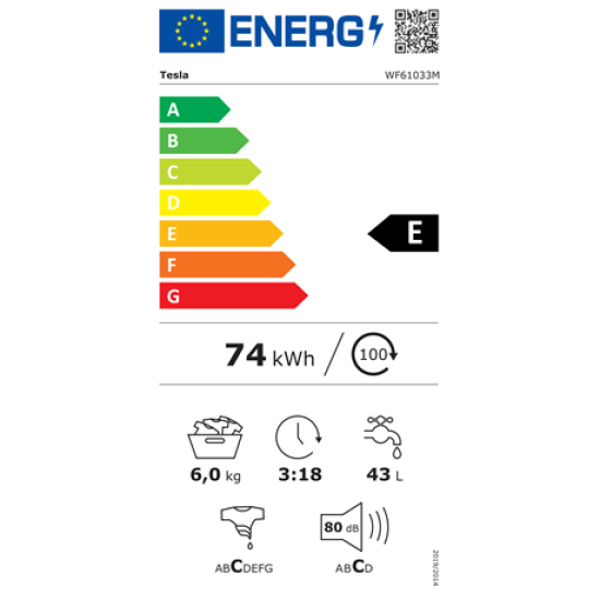 Tesla WF61033M elöltöltős mosógép,6kg,40cm mélység 