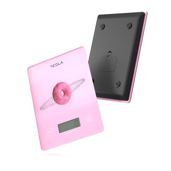 Tesla KS101P digitális konyhai mérleg fánk mintás pink 5kg méréshatárral 