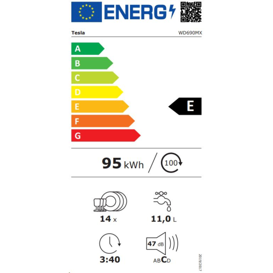 Tesla WD690MX mosogatógép,14 terítékes,inox,59.8cm széles