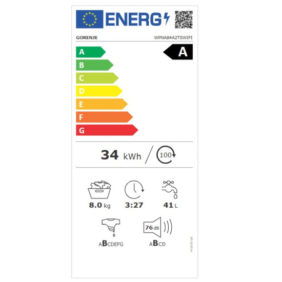 Gorenje WPNA84A2TSWIFI elöltöltős mosógép,inverteres motor,gőzfunkció,8kg