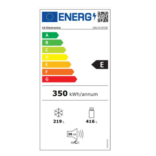 LG GSLV51PZXE Total No Frost side by side hűtőszekrény,Lineáris Inverter Kompresszor,179x91.3x73.5cm,hamvas ezüst