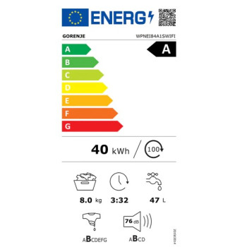 Gorenje WPNEI84A1SWIFI elöltöltős mosógép, inverteres motor, gőzfunkció, 8kg, 59.5x54.5x85 cm 