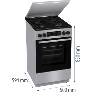 Gorenje GK5C63SH kombinált tűzhely, 70L, fém dísztető, 50x59.4x85 cm, szürke szín 