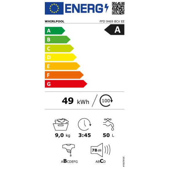 Whirlpool FFD 9469 BCV EE elöltöltős mosógép 9kg. 59.5x63x85cm