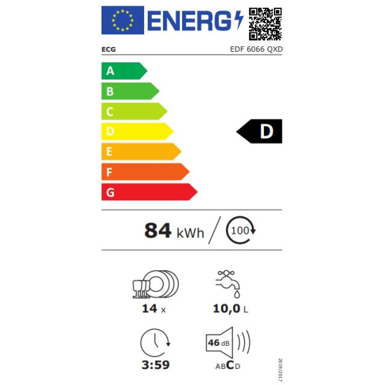 ECG EDF6066QXD 14 terítékes mosogatógép ezüst szín 60x60x84.5cm