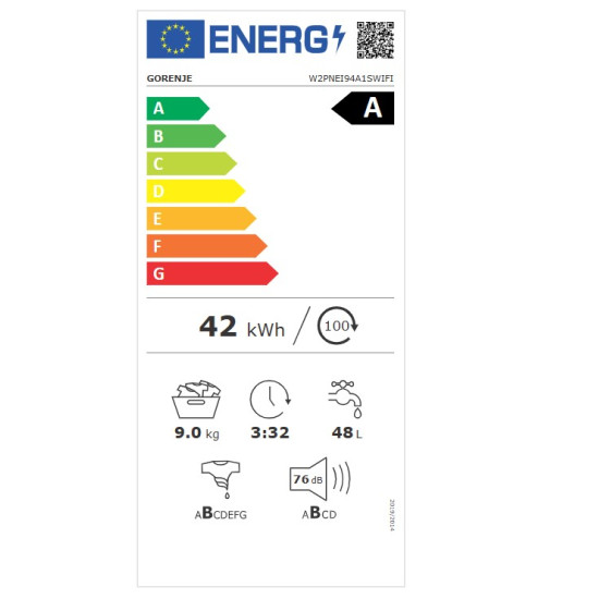 Gorenje W2PNEI94A1SWIFI elöltöltős mosógép, 9kg, inverter motor, gőzfunkció, 60x54.5x85 cm 