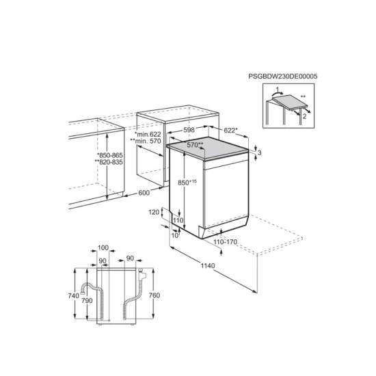 Electrolux ESM48400SX mosogatógép, 14 terítékes, inverter motor, 3 kosár, automatikus ajtónyitás, 59.8x62.2x85 cm, inox 