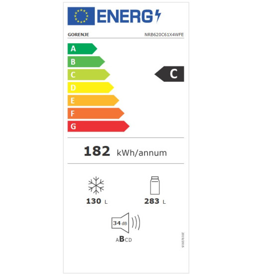 Gorenje NRB620C61X4WFE No Frost Plus alulfagyasztós kombinált hűtőszekrény, 283/130L, WIFI, inverteres kompresszor, 59.5x65.8x203 cm, inox 