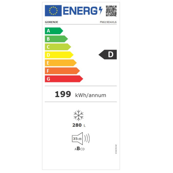 Gorenje FN619DAXL6 No Frost fagyasztószekrény,280L,texturált szürke metál szín,inverteres kompresszor,59.5x66.3x185cm 