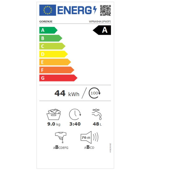 Gorenje WPNA94A1PWIFI elöltöltős mosógép, 9kg, inverter motor, Wifi, 60x54.5x85cm 