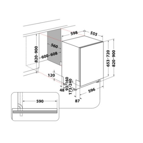 Whirlpool WI 7020 P teljesen beépíthető mosogatógép,14 terítékes,59.8x55.5x82cm,ezüst szín