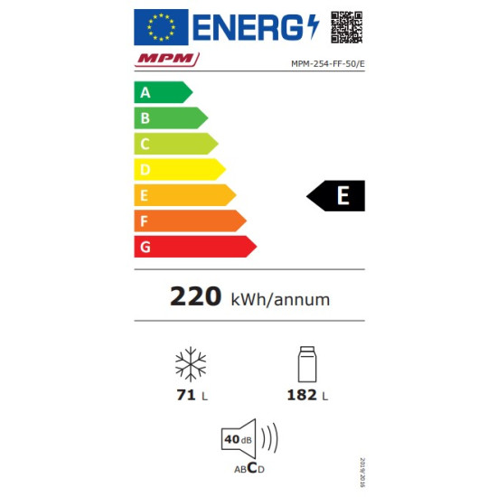 MPM MPM-254-FF-50/E Total No Frost alulfagyasztós kombinált hűtőszekrény,182/71L,54x60x180cm