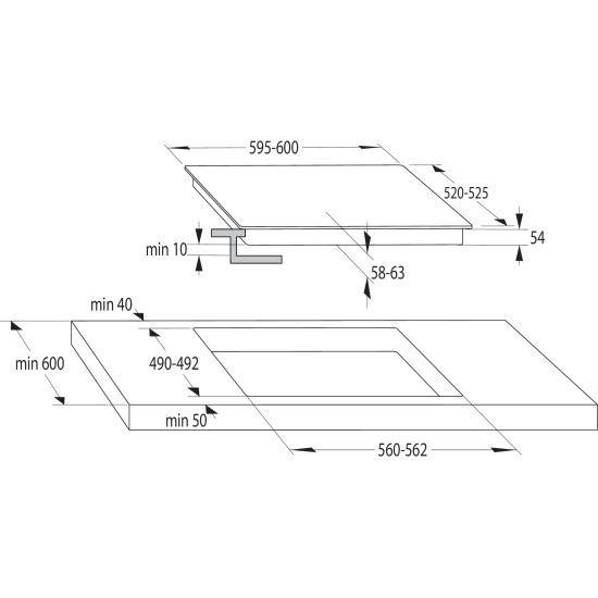 Gorenje GI621FMC 59.5cm beépíthető indukciós főzőlap,Bridge összekapcsolható főzőzónával fekete,59.5x52x5.4cm,BigZone 23 cm Tökéletes megoldás a legnagyobb serpenyőkhöz