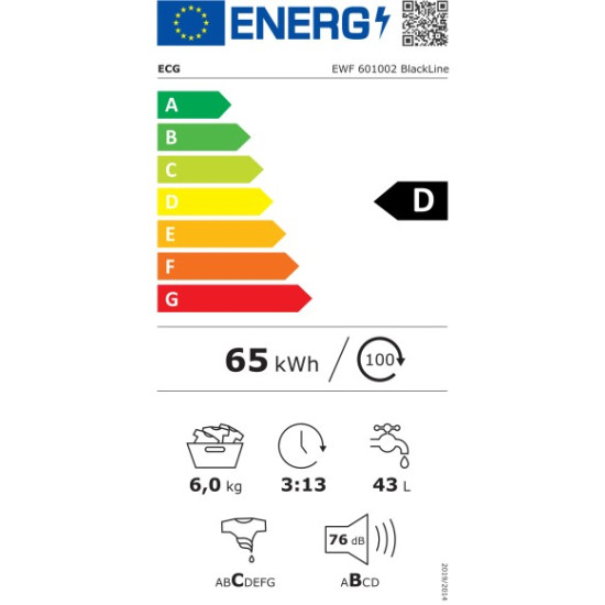 ECG EWF 601002 BlackLine elöltöltős mosógép,6kg,60x42x85 cm 