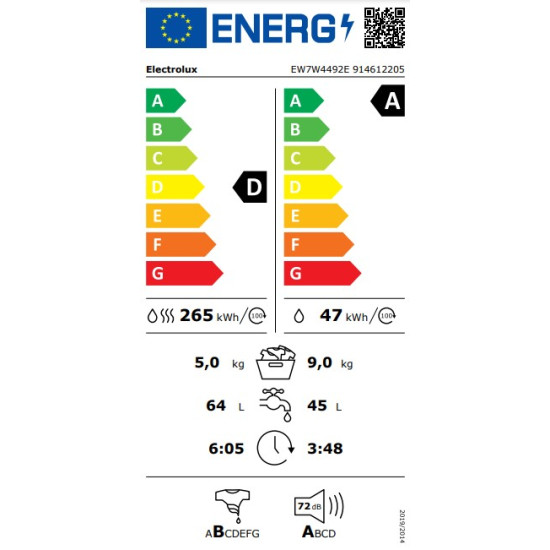 AEG EW7W4492E mosó-szárítógép,gőzfunkció,ökoinverter motor,9/5kg,59.7x59.9x84.7cm 