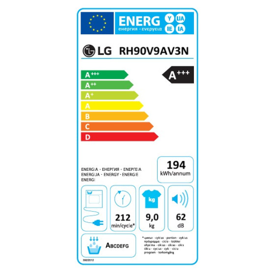 LG RH90V9AV3N hőszivattyús szárítógép, 9kg, Wifi, 60x66x85 cm 