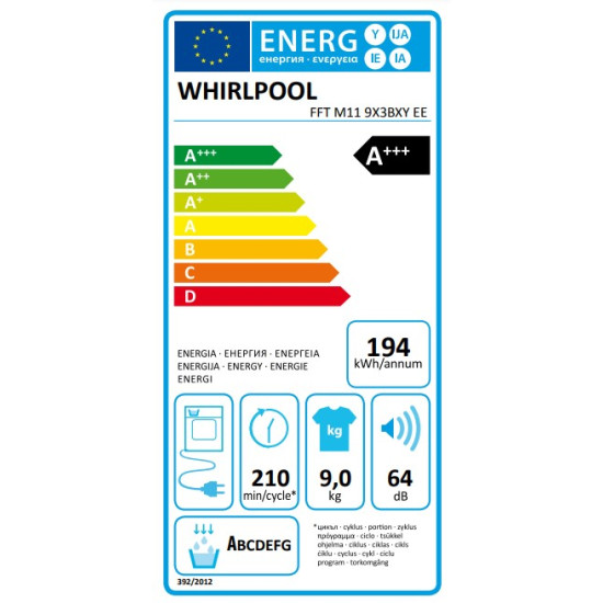 Whirlpool FFT M11 9X3BXY EE hőszívattyús szárítógép 9kg, 59.7x64.9x84.9cm