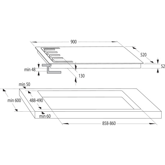 Gorenje GW951MB fekete 90cm beépíthető gáz főzőlap, 90x13x52cm