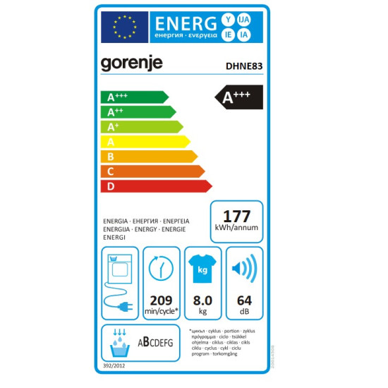 Gorenje DHNE83 hőszivattyús szárítógép,8kg,inverter motor,59.5x55x84.5cm