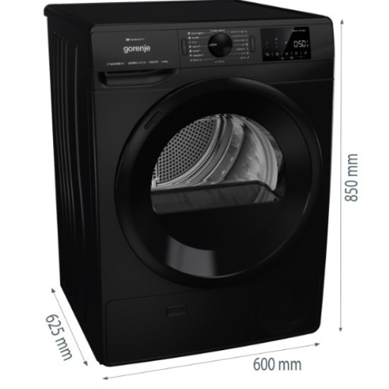 Gorenje DPNE82GNLWIFI/B hőszivattyús szárítógép, 8kg, Wifi,  60x62.5x85cm, fekete szín