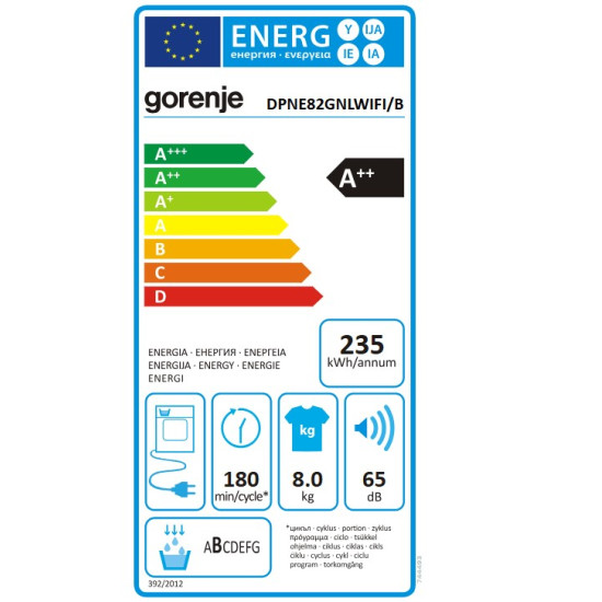 Gorenje DPNE82GNLWIFI/B hőszivattyús szárítógép, 8kg, Wifi,  60x62.5x85cm, fekete szín