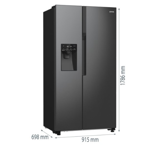 Gorenje NRR9185ESBXL No Frost Plus side by side hűtőszekrény,fekete szín,376/190L,inverteres kompresszor,91.5x69.8x178.6cm