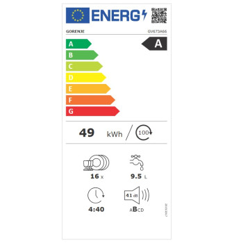 Gorenje GV673A66 beépíthető mosogatógép, inverter Power Drive, 16 terítékes, WIFI, 3 kosár, automatikus ajtónyitás, 59.8x55.5x81.6 cm 