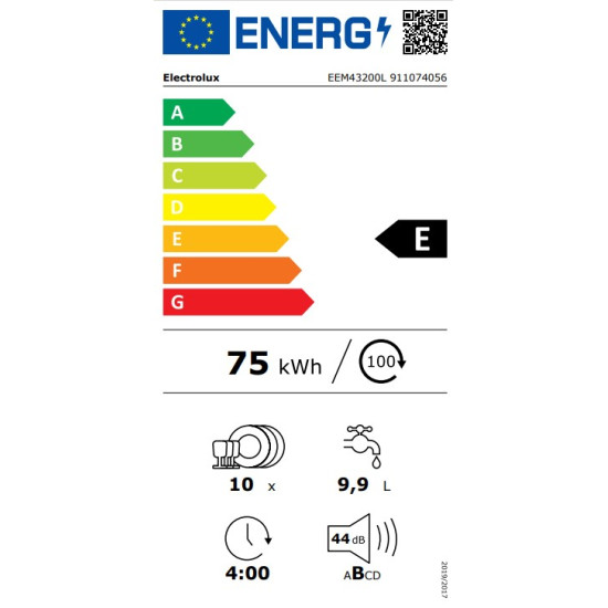 Electrolux EEM43200L teljesen beépíthető keskeny mosogatógép,10 teríték,44.6x55x81.8cm