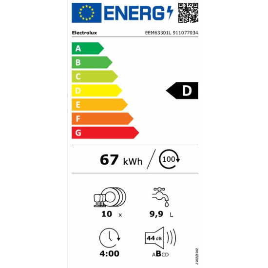 Electrolux EEM63301L teljesen beépíthető keskeny mosogatógép, inverter motor, 3kosár, automatikus ajtónyitás, 44.6x55x81.8 cm 