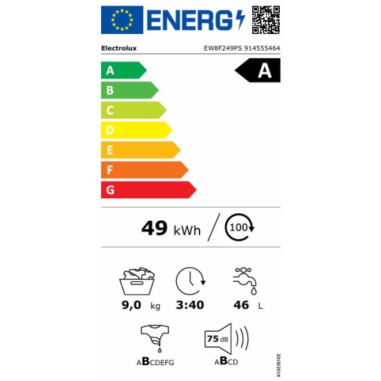 Electrolux EW8F249PS elöltöltős mosógép, 9kg, gőzfunkció, ökoinverter motor, 59.7x65.8x84.7 cm 