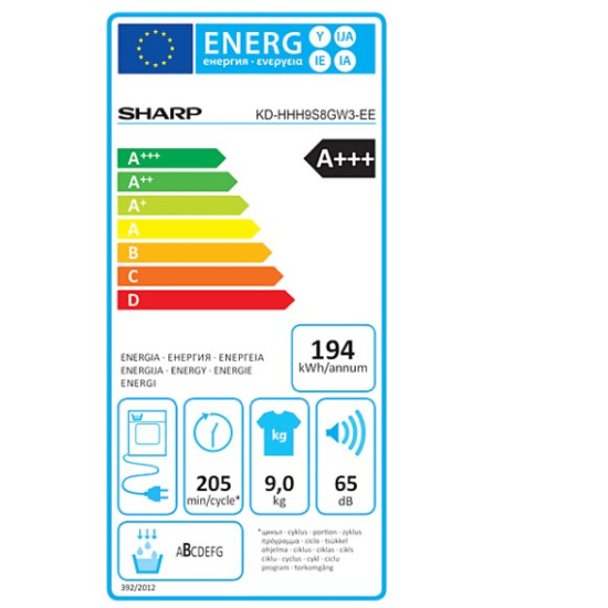 Sharp KDHHH9S8GW3EE hőszivattyús szárítógép, 9 kg, 59.6x60.9x84.5 cm 
