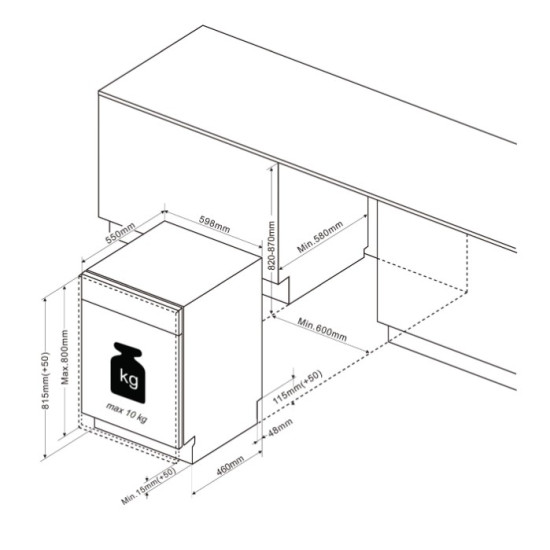 De Dietrich DCJ434DB beépíthető mosogatógép 14 terítékes, inverter motor, 59.8x55x81.5cm, fekete