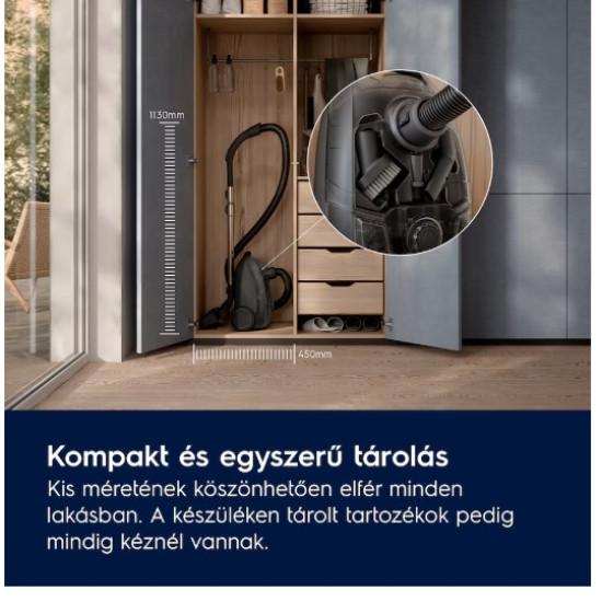 Electrolux EB51A3WB porzsákos porszívó, dió barna, 750W. mini turbó fej